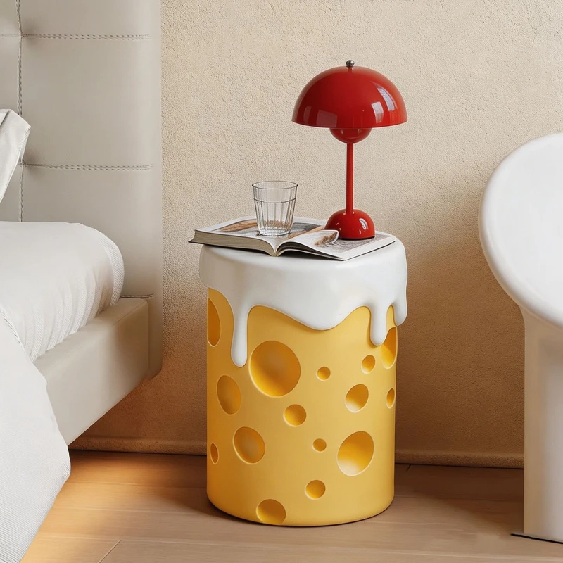 Cream Style Resin Stool Cheese Shape Bedroom Floor Nightstand Living Room Sofa Side Table Stable Decor Ornament for Home Gift