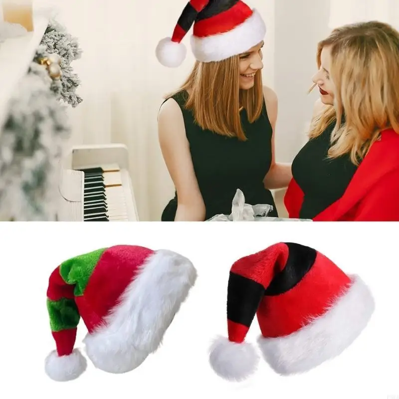 P88A قبعة سانتا عيد الميلاد مخططة مع حافة بيضاء لحفلة عيد الميلاد السنة الجديدة