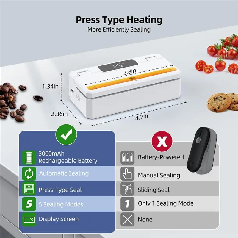 DT39 Mini Bag Sealer and Cutter, Handheld Bag Sealer Heat Seal - Rechargeable Chip Bag Sealer with LED Display, 5 Modes, for