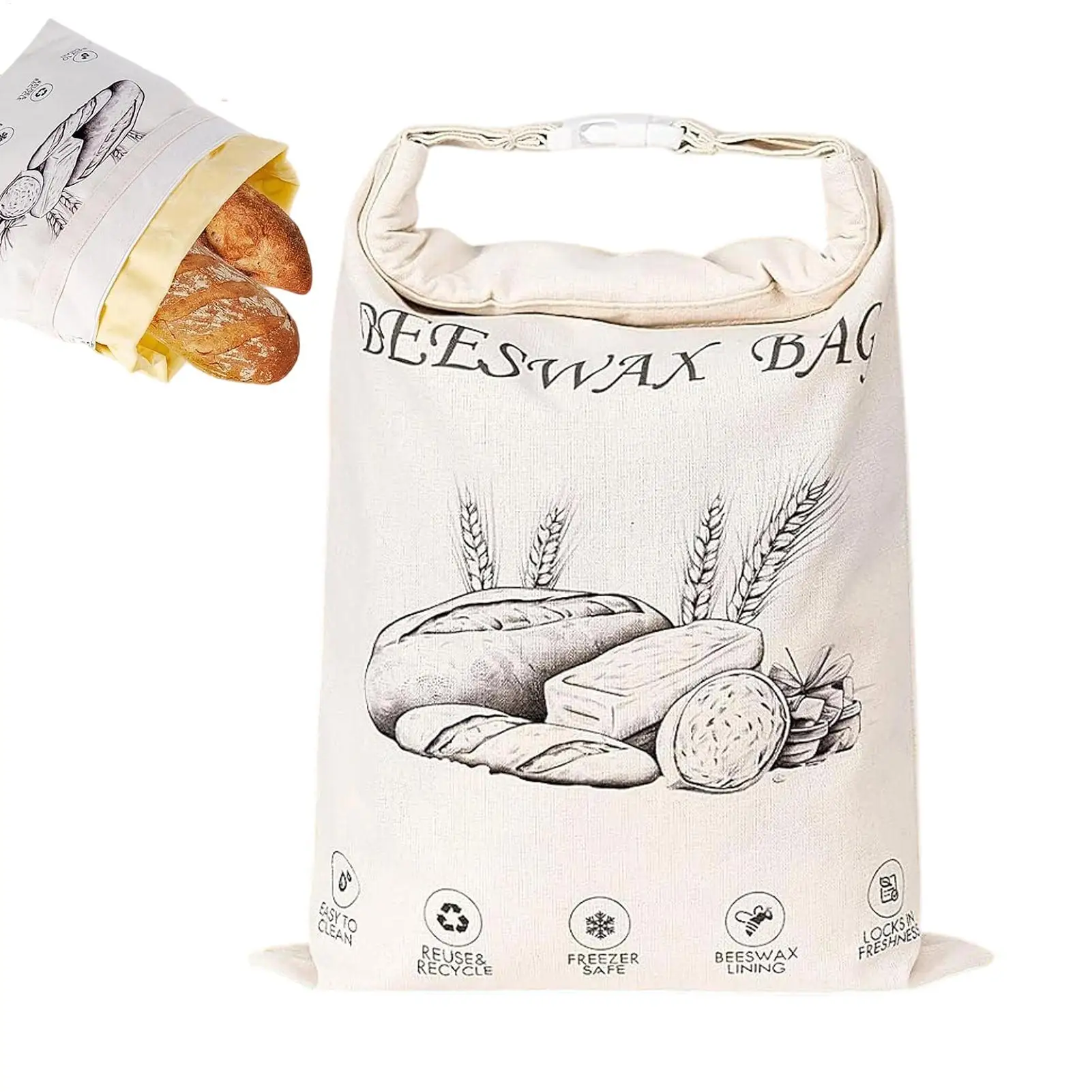 Beeswax Bread Bag Easy Cleaning Freshness Preservation Sourdough Storage Bread Bag For Bakers Hobbyists Baking Loaf Food Fruit