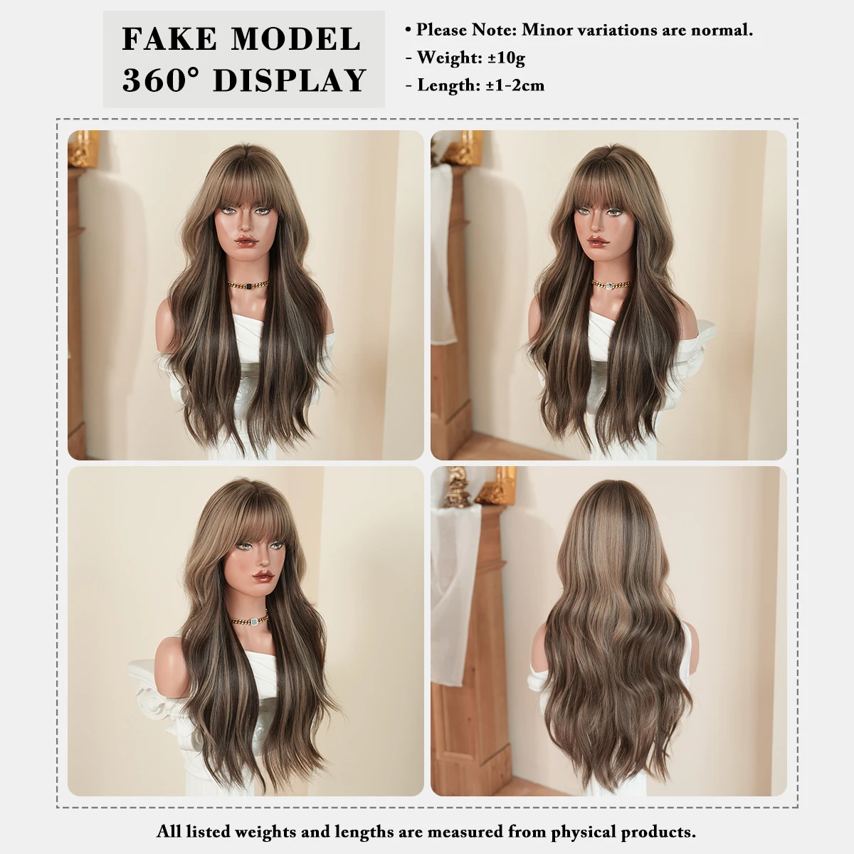 7JHH WIGS Long Body Wave Chocolate Ombre Brown Wig for Women Modest Fashion High Density Synthetic Chocolate Wigs with Neat Bang - view 5