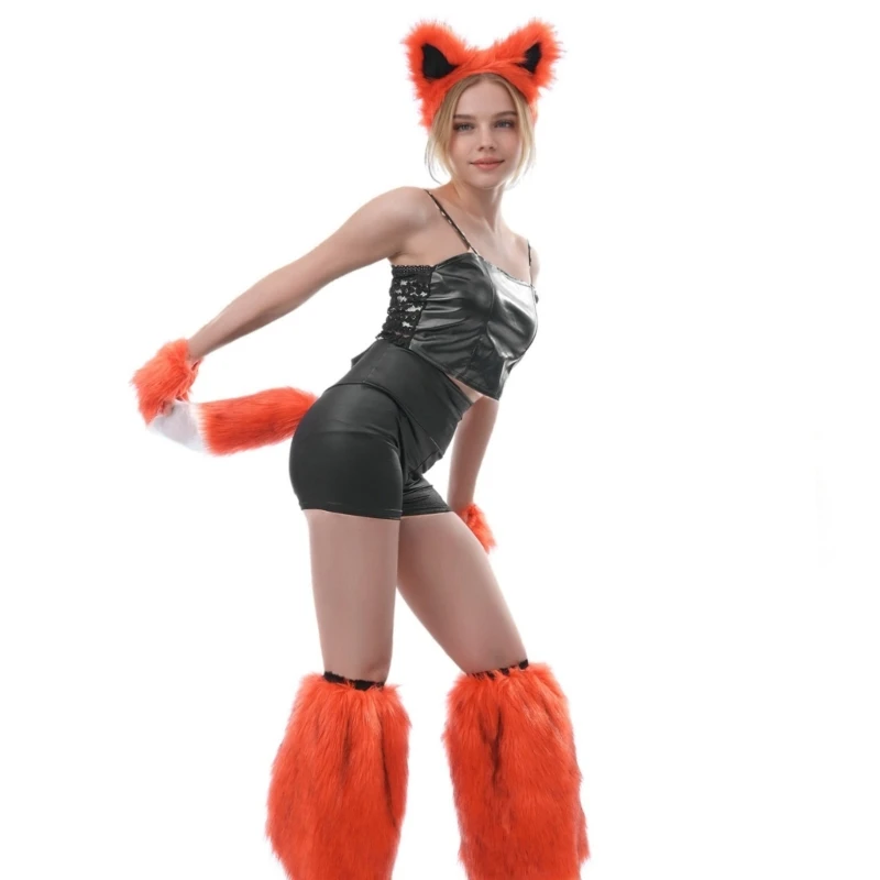  Themed Party Costume Set with Headpiece Tail and Wrist Cuffs Halloween Accessory