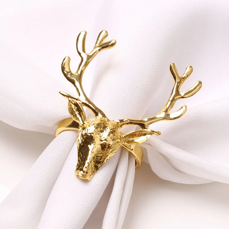 

Napkin Rings Holders New Gold Christmas Metal Deer Buckle Novelties Becket For Hotel Wedding Party Event Dining Table Decoration