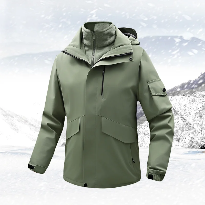 

Men Fleece Liner Zipper Jacket Outdoor Hiking Hunting Windproof Parka Men Winter Waterproof Jacket Two-pieces Sets 3 in 1 Parkas
