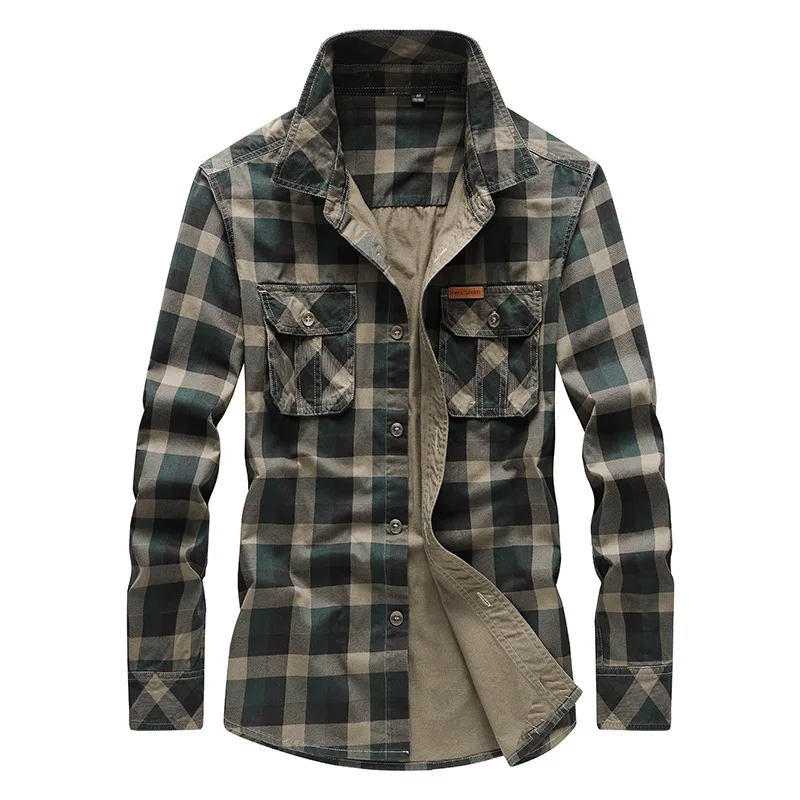 

Long-sleeved Shirt Men's Spring And Autumn Outer Wear New Tooling Inch Shirt Plaid Cotton Jacket Men's Fashion