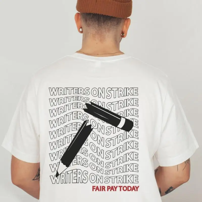 تي شيرت Writer'S Strike خط الاعتصام الطلب في معرض الدفع حقوق العمل في الاتحاد