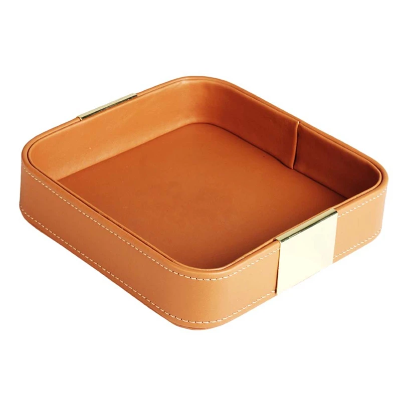 Leather Desktop Storage Tray Catchall Organizer Tray For Entryway Table To Hold Jewelry Watch Phone Wallet Container