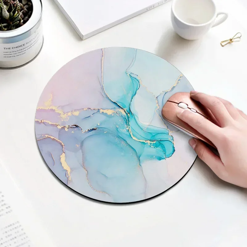 Black White Gold Marble Round Mouse Pad Waterproof Circular Small Mousepad With Designs Non Slip Rubber Mouse Pads For Office