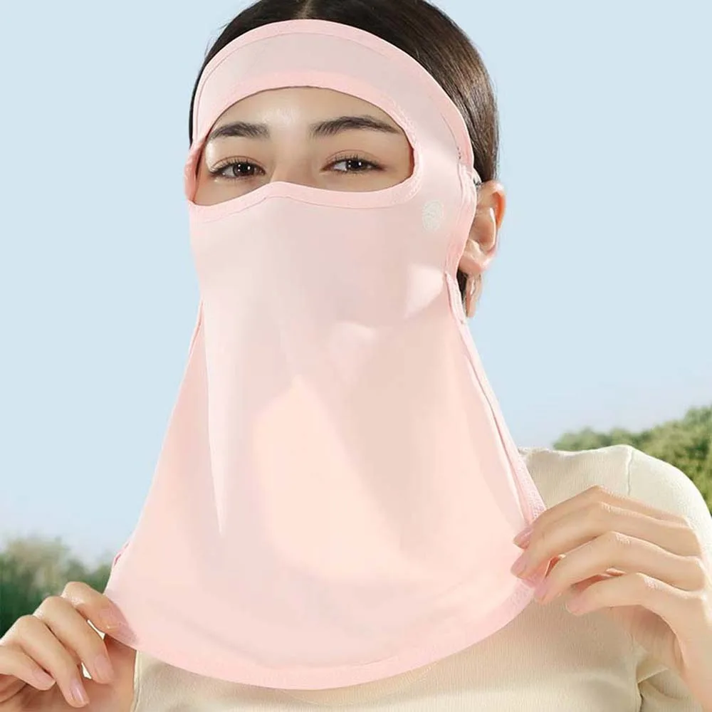 Breathable UPF50 Ice Silk Mask Solid Color UV Protection Face Cover Hanging Ears Face Shield Sunscreen Face Scarf Sports