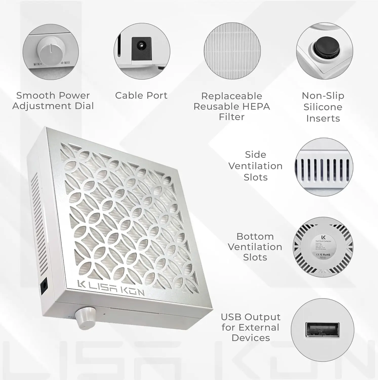 مجمع غبار الأظافر مع فلتر قابل لإعادة الاستخدام، مستخرج غبار مروحة مكنسة كهربائية احترافي، آلة شفط غبار قوية وهادئة لتقنية الأظافر #2
