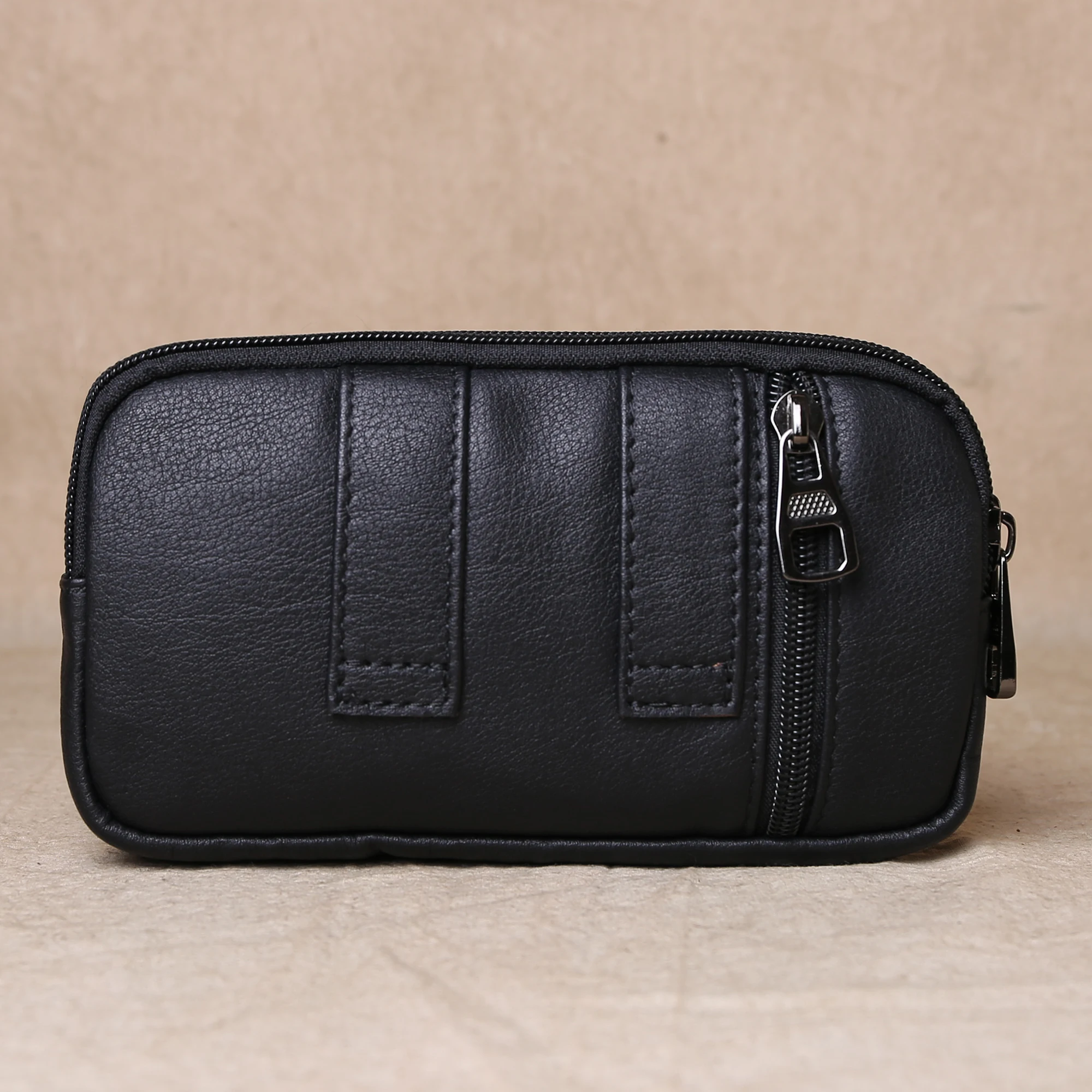 Double-Layered Classic Genuine Leather Mobile Phone Waist Bag, Top Layer Cowhide Clutch, Long Wallet, Large-Capacity Card Case