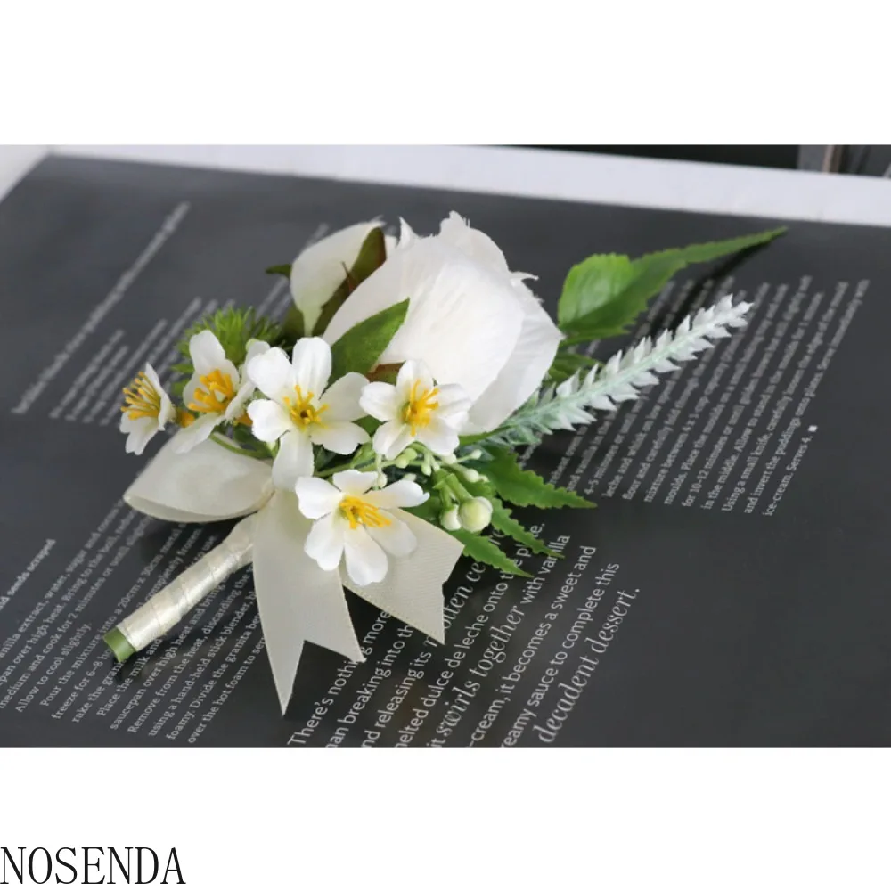 Мужская бутоньерка с большой головой цветка для жениха и листьев, бутоньерка для подружки невесты, свадебные аксессуары, свадебное украшение