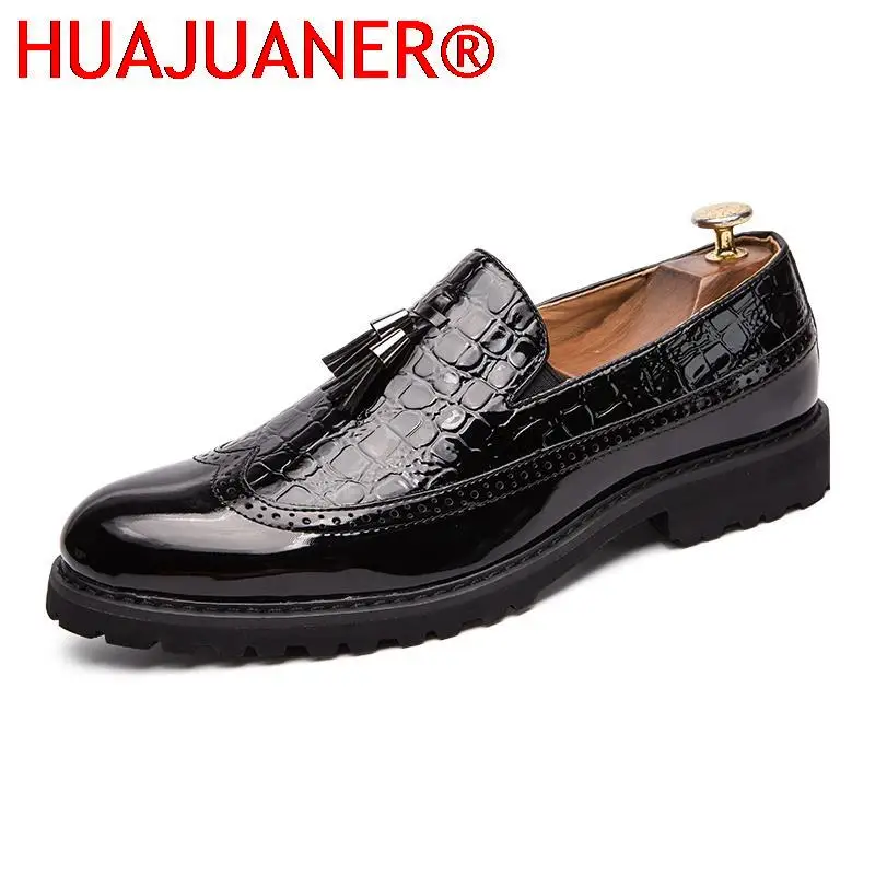 

Fashion Men's Shoes Men Dress Shoes Casual Oxford Shoes For Men Patent Leather Tassel Slip-On Loafers Male Flats Plus Size 38-48