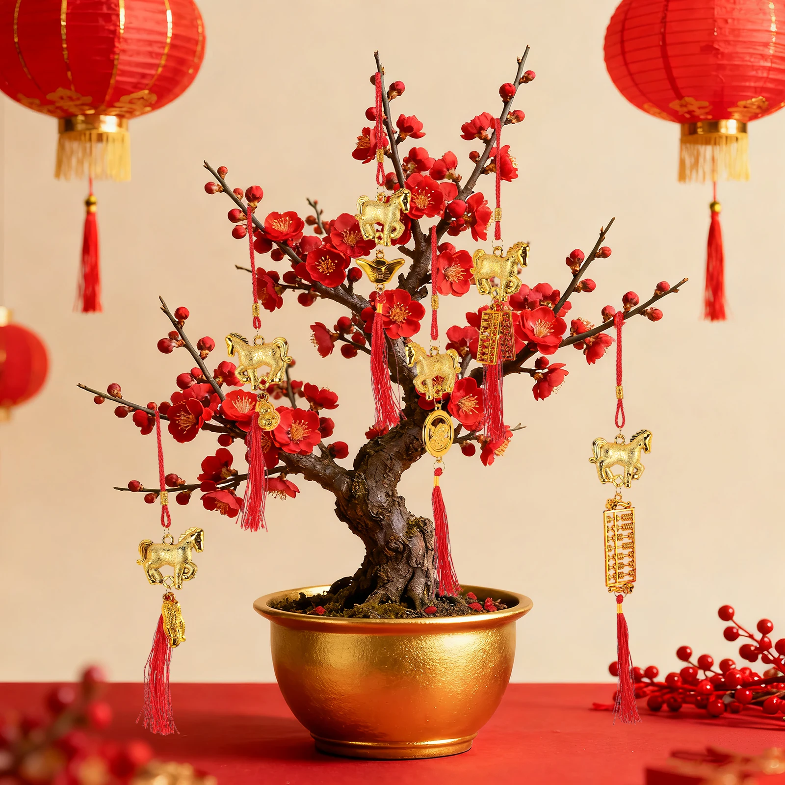 6 pezzi di ornamenti pendenti per l'anno del cavallo pendenti con nappe rosse per la decorazione del festival dell'home office festa delle statue di animali di Capodanno lunare