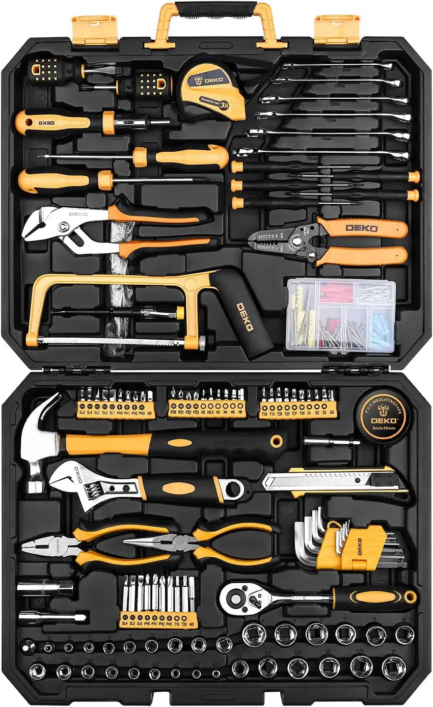 

198-Piece Home Repair Tool Kit with Wrench Set and Plastic Toolbox for DIY Projects