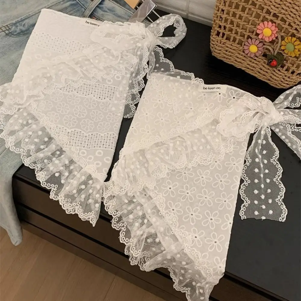 Rok Mini Renda Manis Lembut Rok Kasa Gaya Korea Bunga Rok Tepi Ruffle Bertali Pinggang Tinggi Wanita