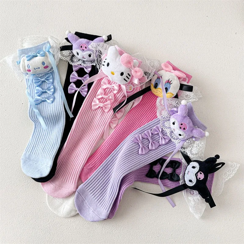 

Kuromi Hello Kitty Anime Kawaii Sanrio Children Casual Socks Cute Cartoon Lovely Doll Pendant Stocking Baby Gifts Toys