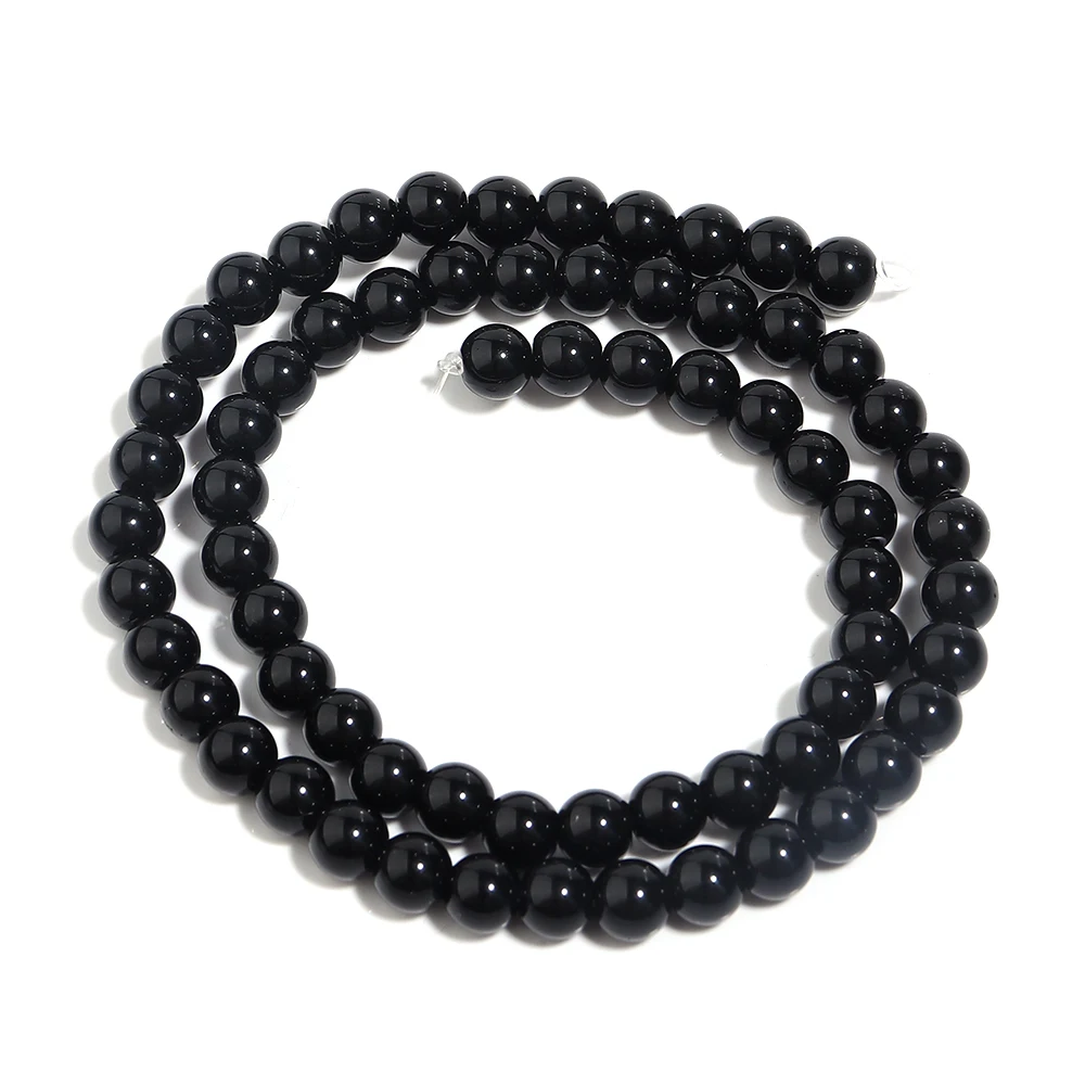 1strand/lot 2-20 mm Natural Stone Smooth Glisten Black Glass Bead Loose Spacer Bracelet Beads Supplier For Jewelry Making