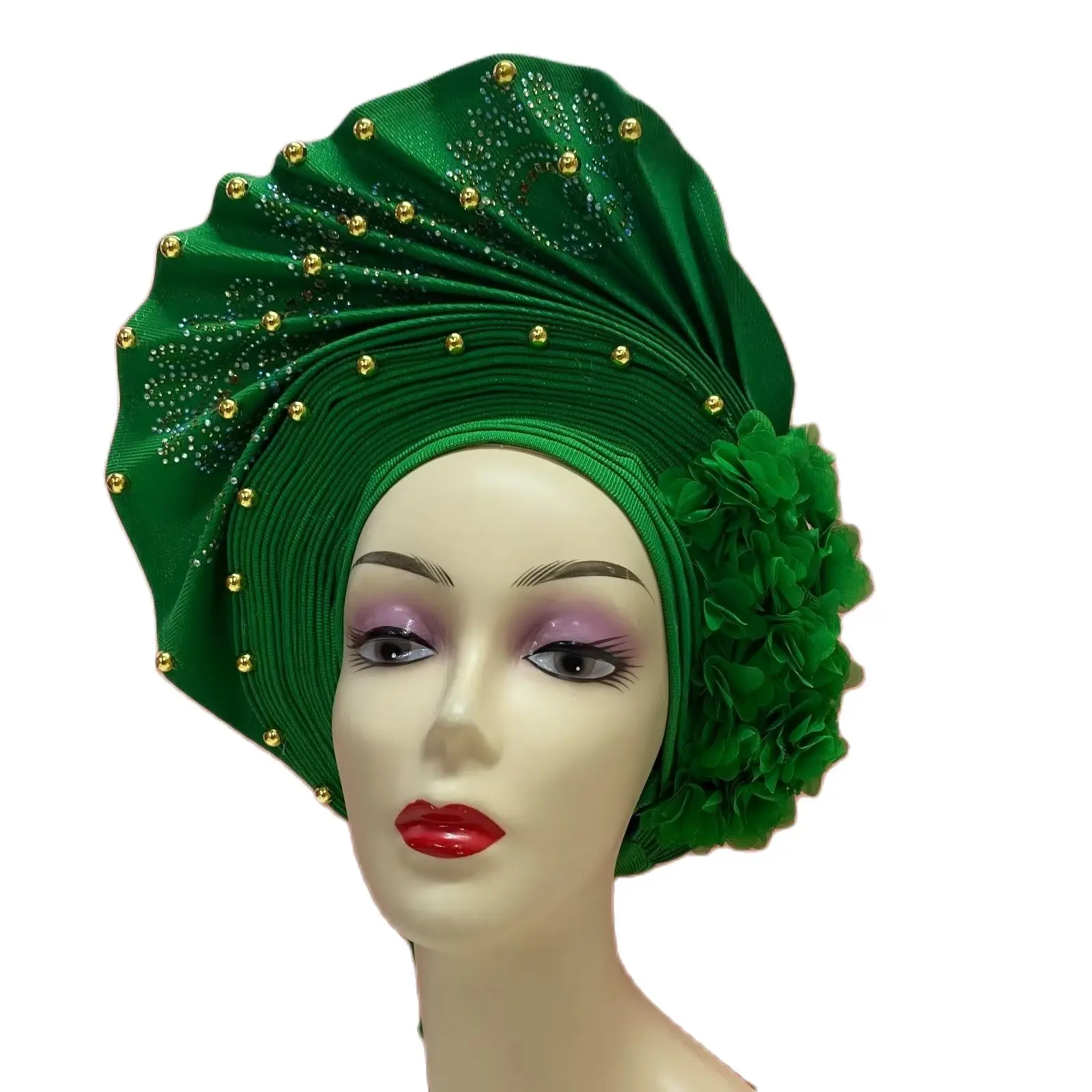 Wholesale Women Head Wrap African Aso Oke Gele Headtie Latest African Turban Cap Femme Auto Gele With Beads For Weddiing Party