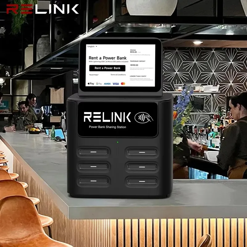 Hot Sale 6-Slot Power Bank Rental and Sharing Station with Built-in POS Reader for Restaurant and Commercial Applications