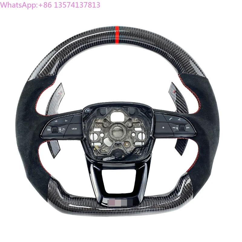 

Carbon Fiber Black Suede Leather Steering Wheel for Audi RS6 C7 C8 Car Universal Leather Steering Wheel