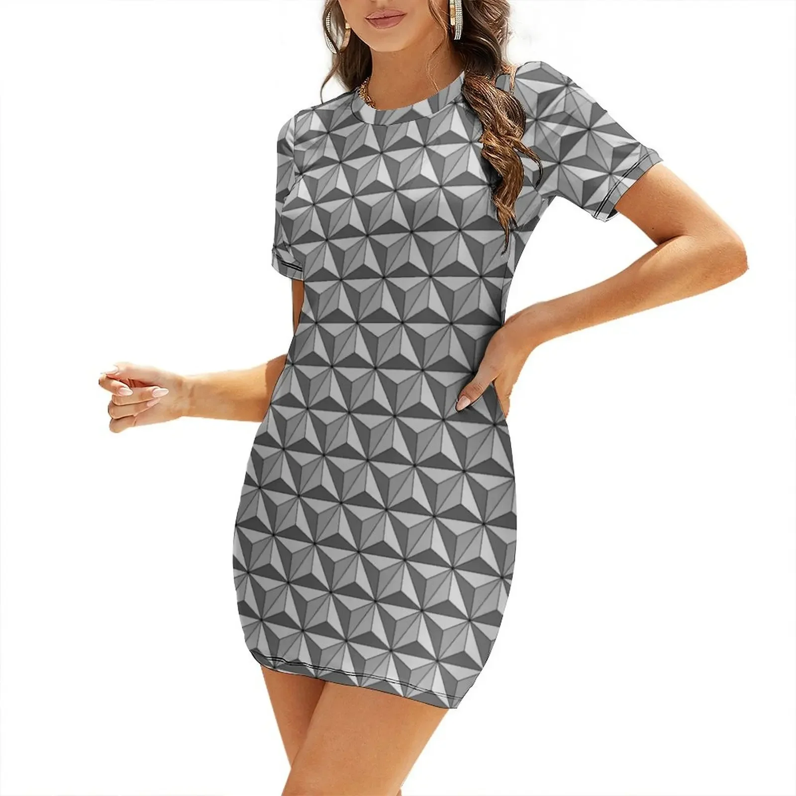 

Spaceship Earth Short-Sleeved Dress Woman's evening dress womens clothing Aesthetic clothing Evening gown Dress