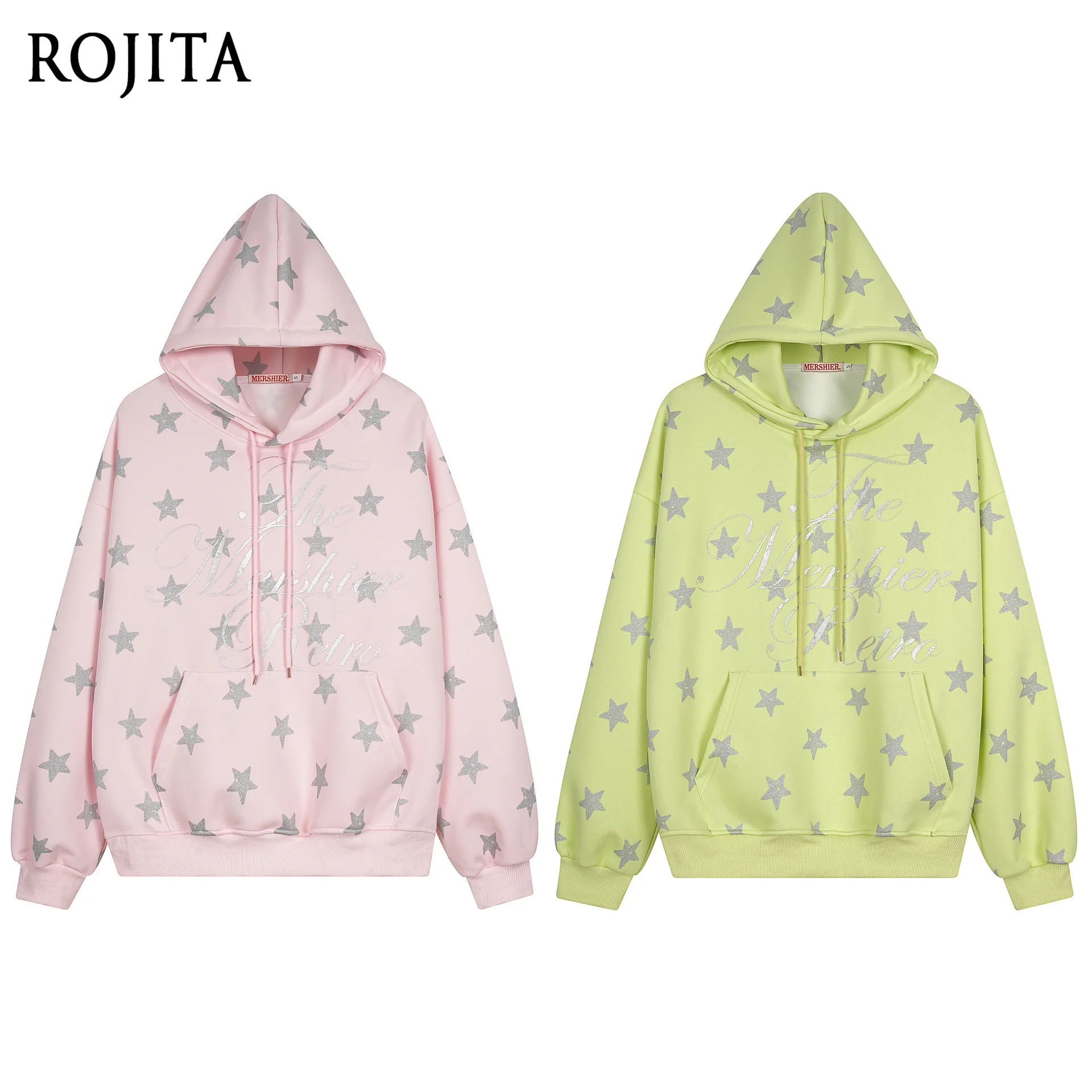 

2026 Spring New American Retro Stars Full Print Hooded Pullover Sweatshirts Women Japanese Loose Sweet Kawaii Clothes