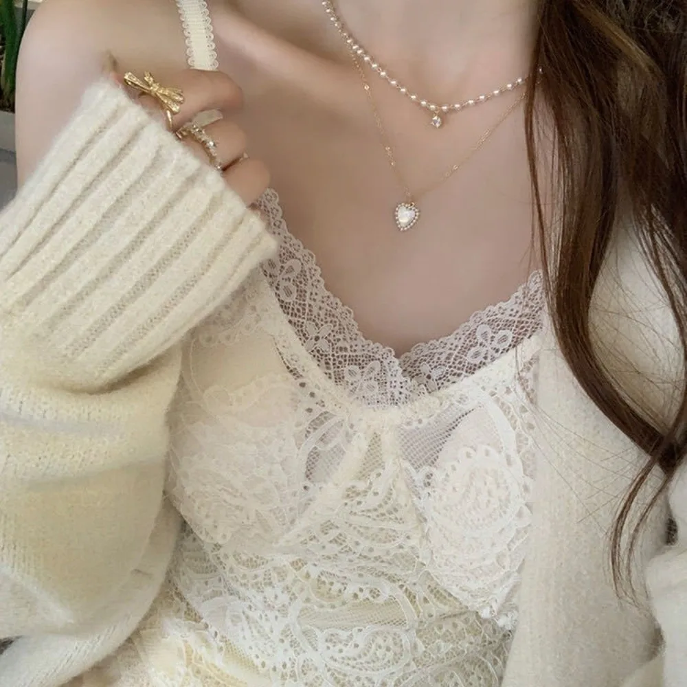 Top corto de encaje ajustado con flores de malla, camisa de fondo dulce, chaleco para niña, camisola picante con forro polar para niña con almohadillas para mujer