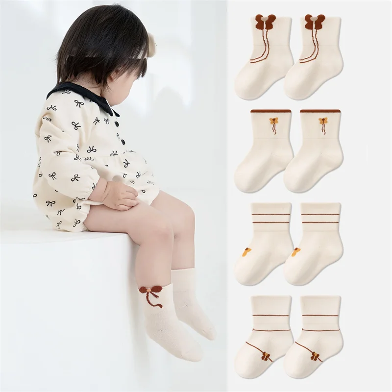 

Baby Girls Socks Autumn Winter Soft Cotton Boneless Toddler Bow Print Elegant Socks For Girls 0-5Y Kids Comfort Children's Sock