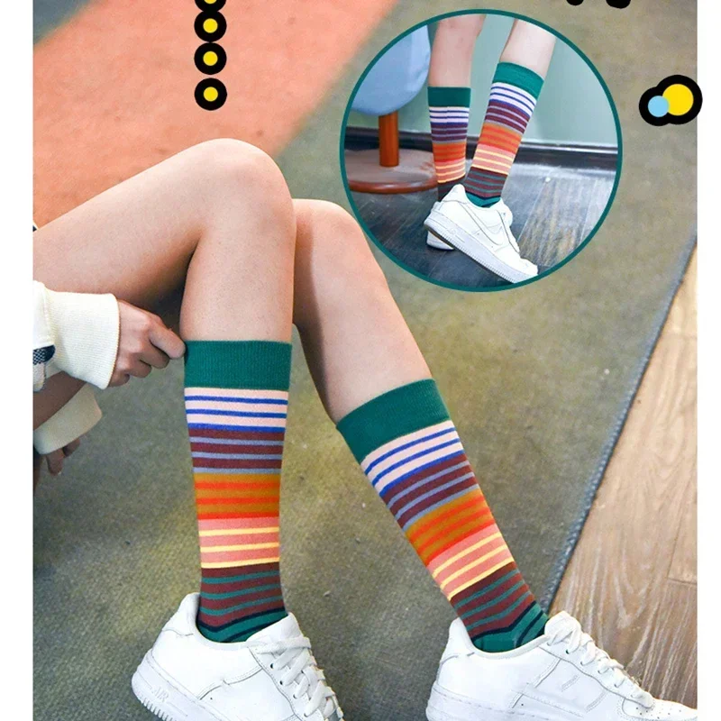2023 Colorful Women\'s Cotton Crew Socks Funny striped flowers Animal Pattern Creative Ladies Novelty Socks For Gifts