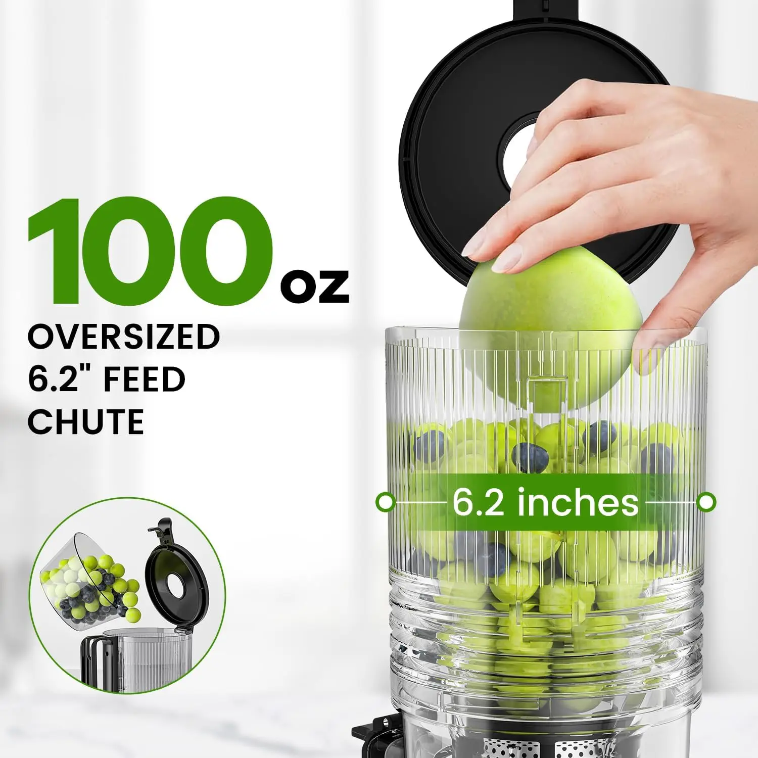 Extra-Large Feeding Chute Juicer, 350W Slow Masticating Juicer Machines for Whole Fruits and Vegetables, Easy to Clean