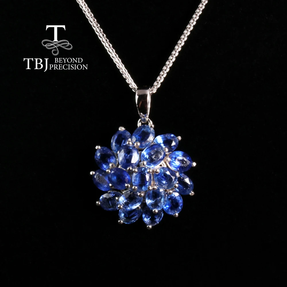 Luxury Natural Blue Kyanite gemstones pendant necklace flower design 925 Silver fine jewelry for women anniversary party gift