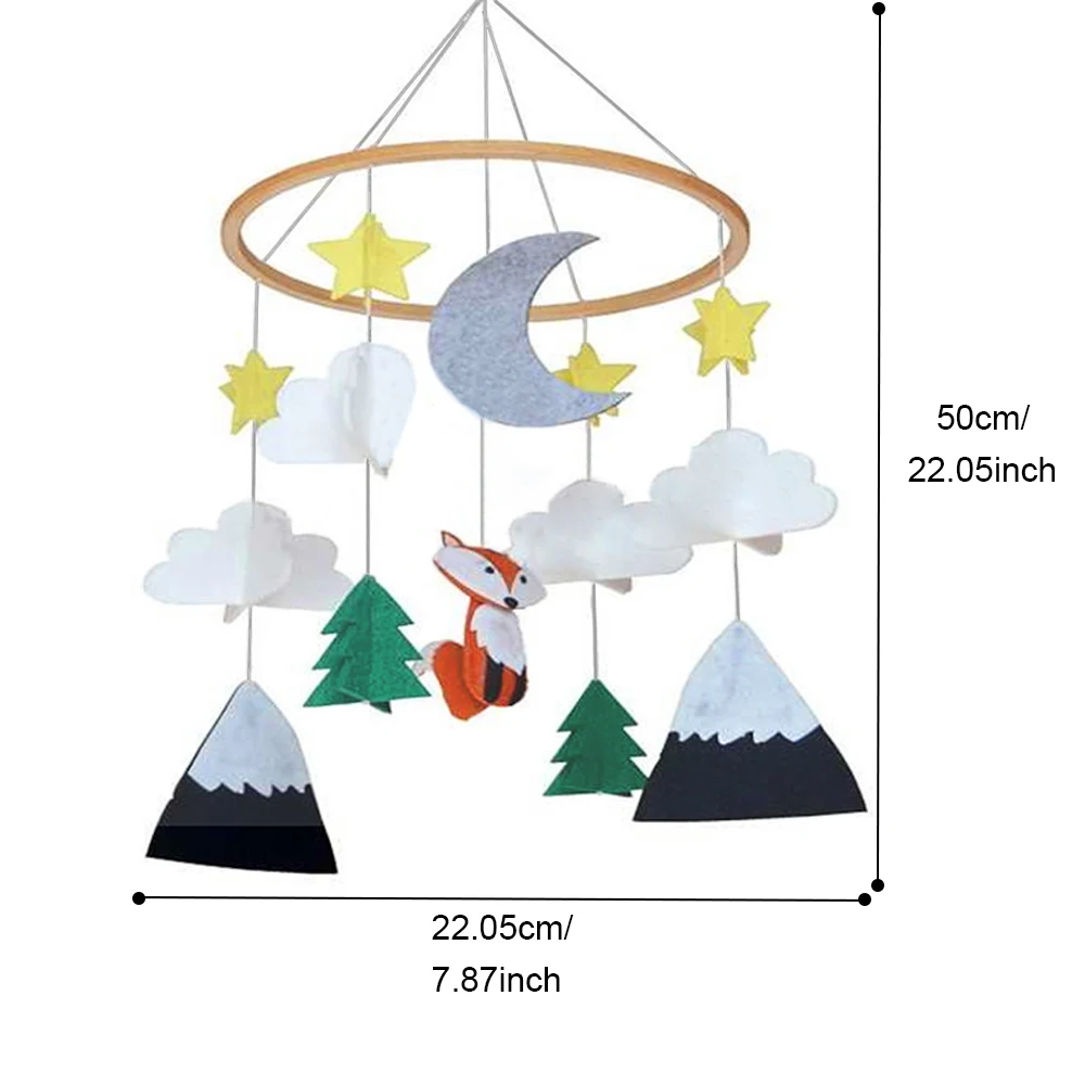 Newborn Baby Crib Hanging Mobile Wind Chimes with Felt Fox Cloud Star Moon Mountain Tree Pendants for Baby Shower Birthday Gifts