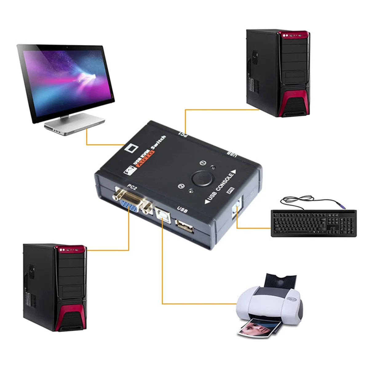 

KVM-переключатель VGA, 2 порта, VGA-сплиттер для мыши, клавиатуры, принтера, коммутатор, адаптер, выход 2 в 1, KVM-переключатель