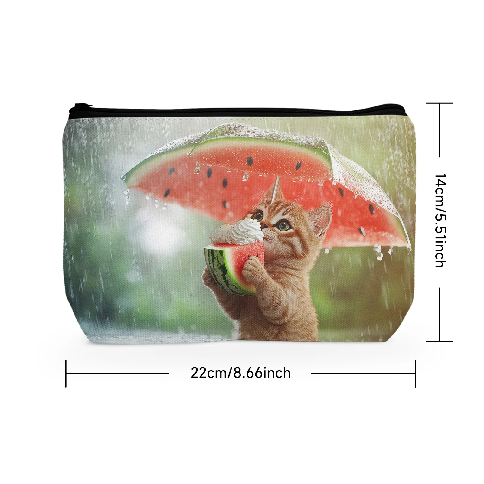 1Pc Cosmetic Bags For Women Small Funny Cat Holding Watermelon Umbrella Ice Cream Makeup Bag Toiletry Bag Organizer Bag