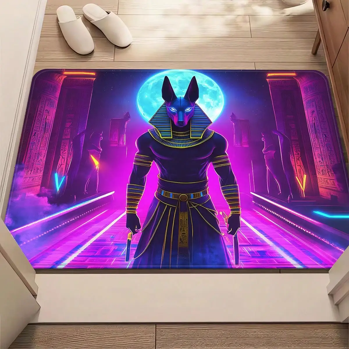 

Фланелевый коврик 1 шт. в неоновом египетском стиле «Фараон» — нескользящий, плотный (700GSM), впитывающий, из микрофибры, машинная стирка