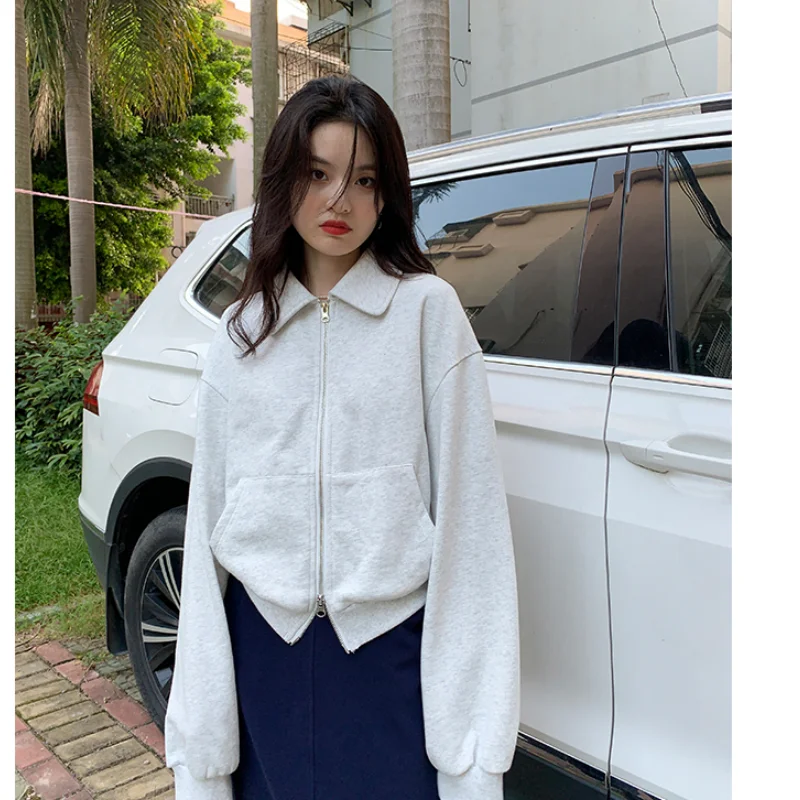 

Letter Print Pullover Women's White Retro Up Long Sleeve Loose Jacket Coats Harajuku Casual Pullover Sweatshirt Y2K Streetwear