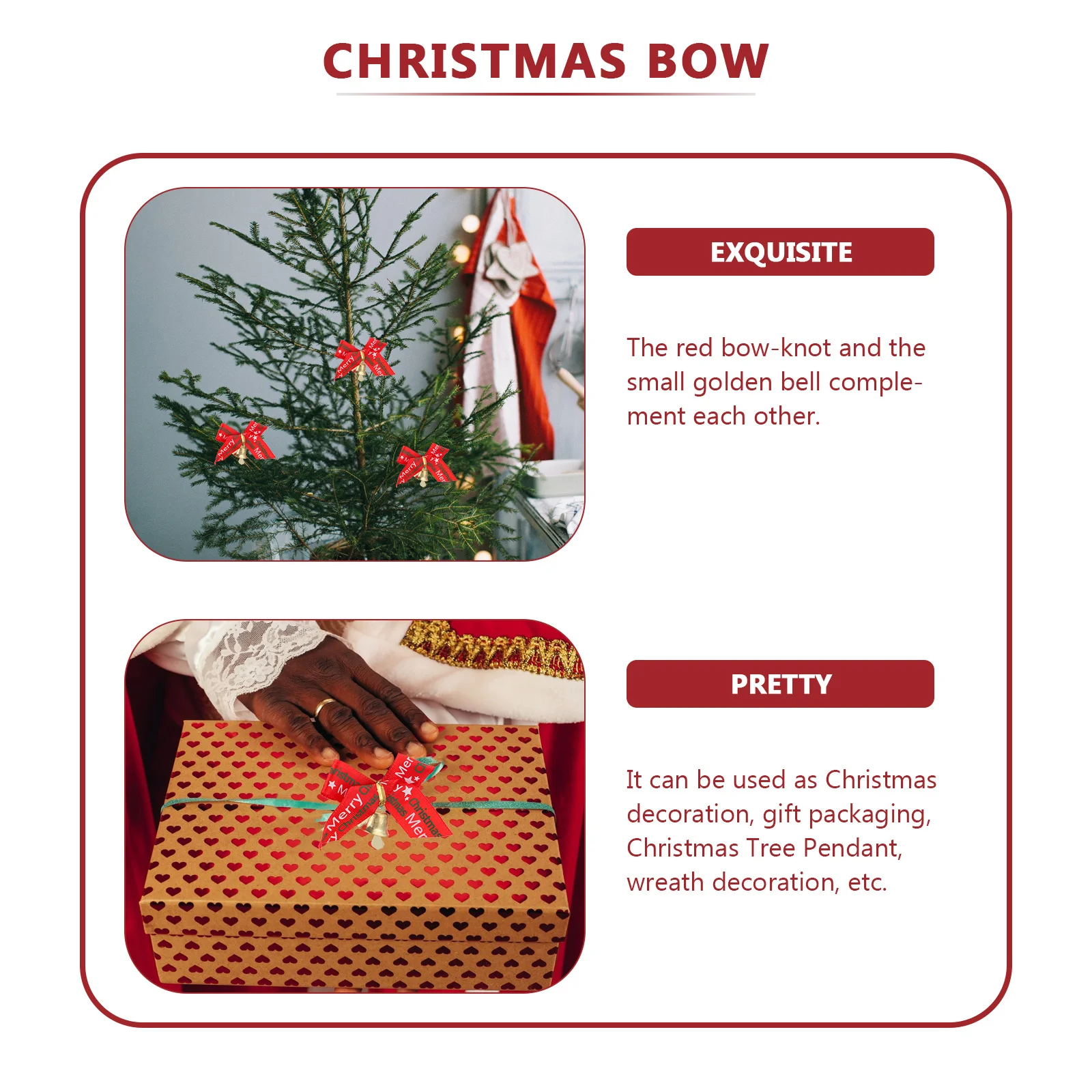 

24Pcs Christmas Bow Ribbon Decorations with Bells Exquisite Craft Gift Wrapping Bows Xmas Tree Ribbon Bell Bows