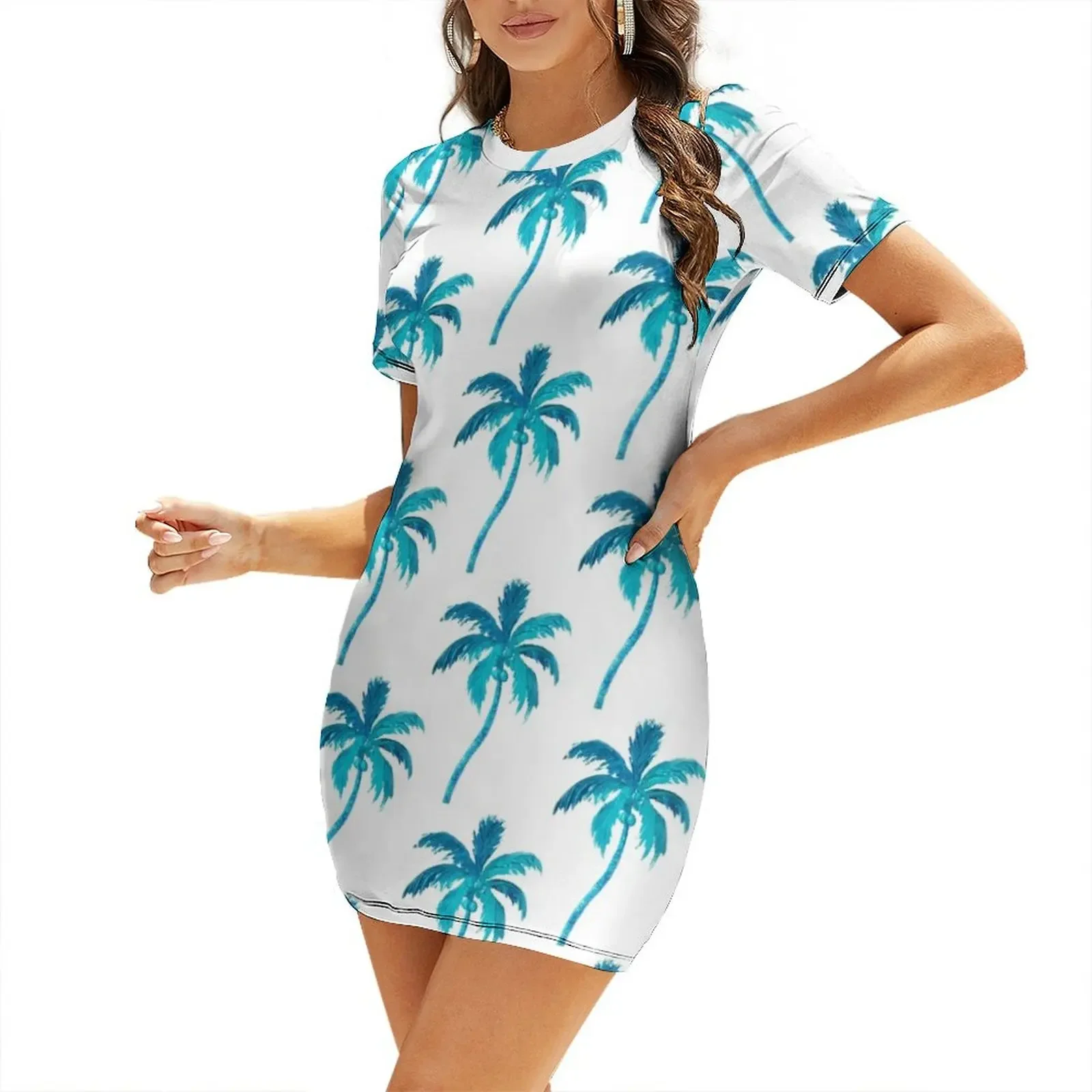 

Coconut Palm Tree Short-Sleeved Dress women evening dress Woman's evening dress evening woman