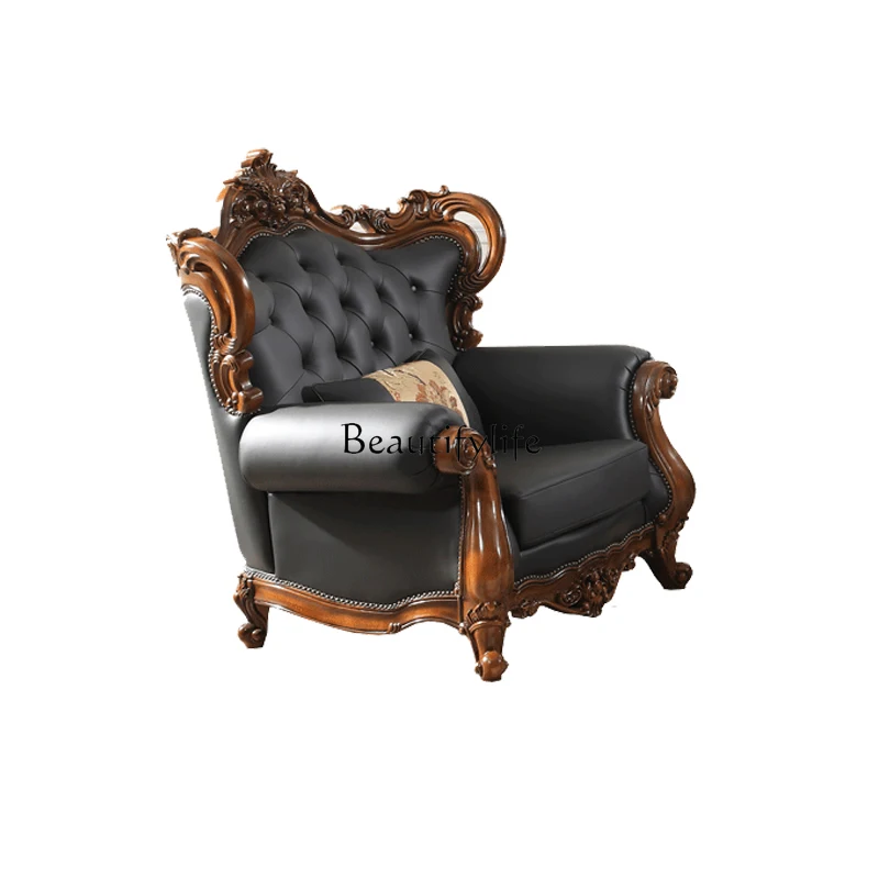

Large Apartment Living Room Sofa American Style Genuine Leather Combination Sofa Top Layer Cowhide