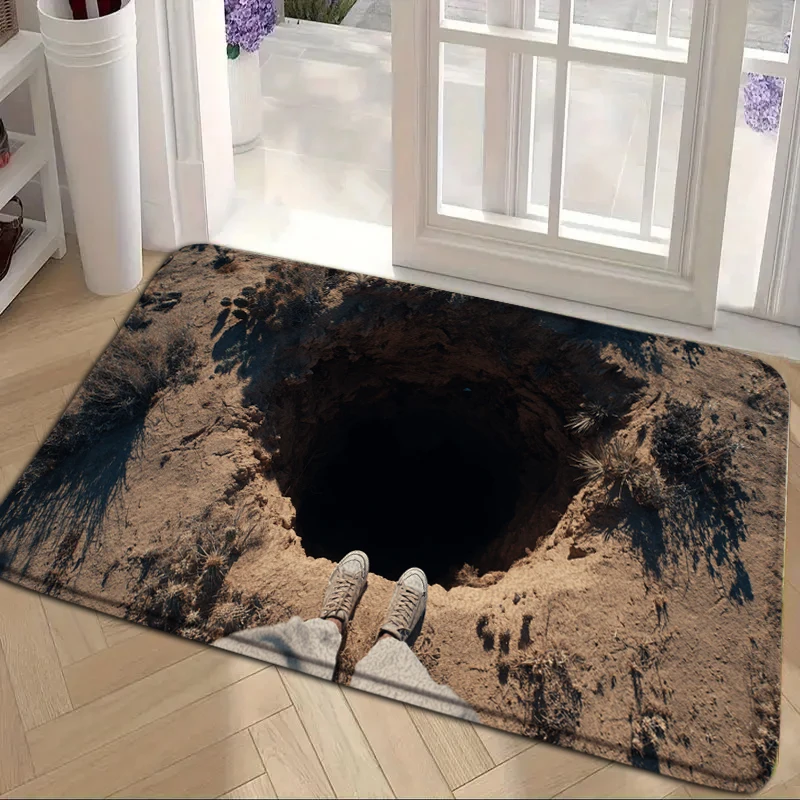 3D Optical Illusion Welcome Doormat Deep Pond Deep Pit Trap Print Mat Soft Non-Slip Floor Mat Home Decor Fun Design Carpet