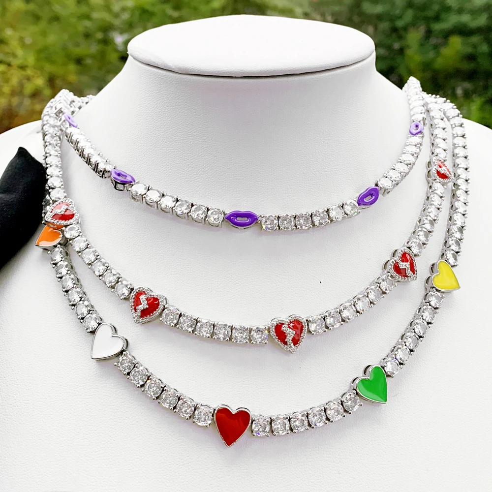

New Iced Out Bling 5mm Heart Tennis Chain Necklace Iced Out Cubic Zirconia Choker For Women Men Hip hop Jewelry