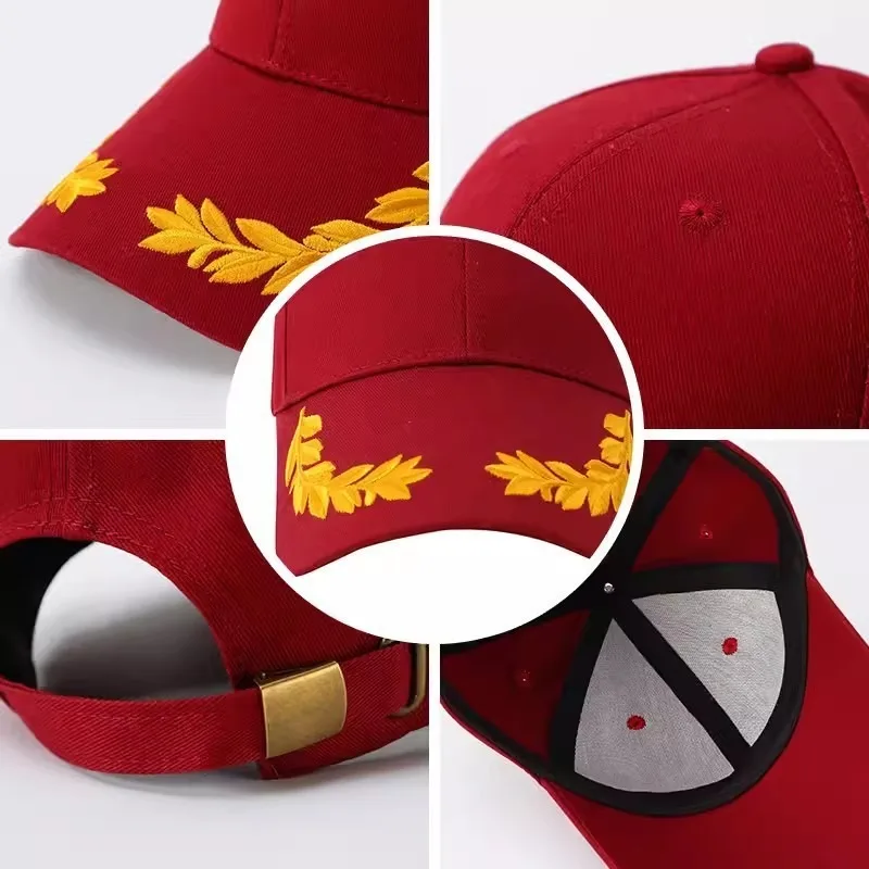 Wheat Stitch Baseball Cap -6-Panel Cotton Sun Hat with Brass Buckle Adjustable Outdoor Fashion Snapback Trendy Unisex Peaked Cap