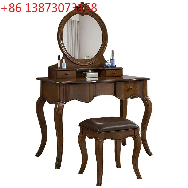 

LJYAmerican Country Style Dressing Table Simple European Light Luxury Solid Wood Makeup Table Modern Minimalist