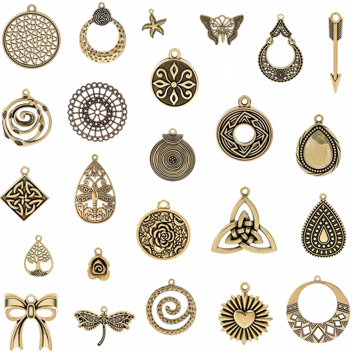 10 Breloques Vintage Plaqué Or Antique Rondes en Métal Sculpté Géométrique pour Bijoux DIY Boucles d'Oreilles Colliers Faits Main