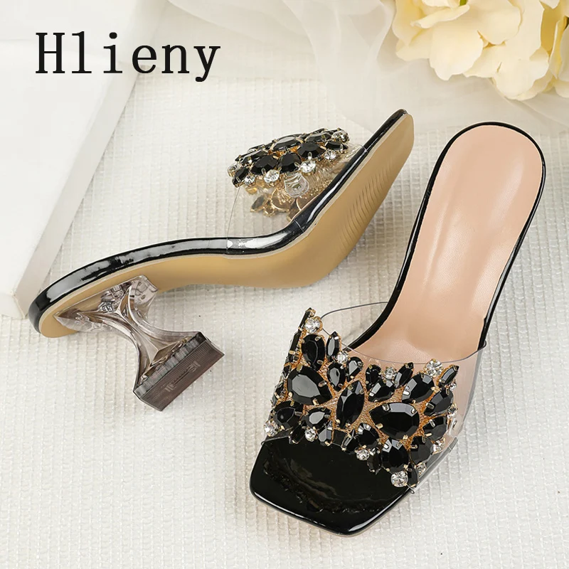 Hlieny Women Slippers Fashion Summer Crystal PVC Transparent High Heels Fashion Designer Sandals Wedding Banquet Slides Shoes