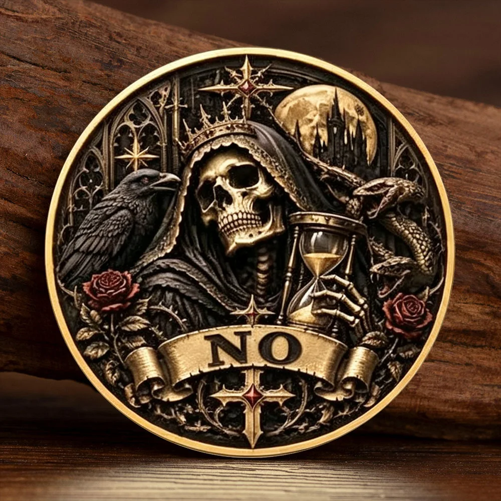 2D Flat YES NO Decision Gold Plated Challenge Coin Gothic Skull Angel Collection Coin Divination Souvenir Gift for Men