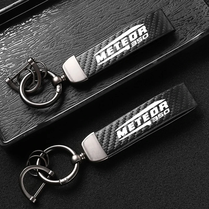 Motorcycle Key Chains KeyChain Leather Carbon Fiber for Royal Enfield Meteor 350 Royal Enfield Meteor350 500 Accessories