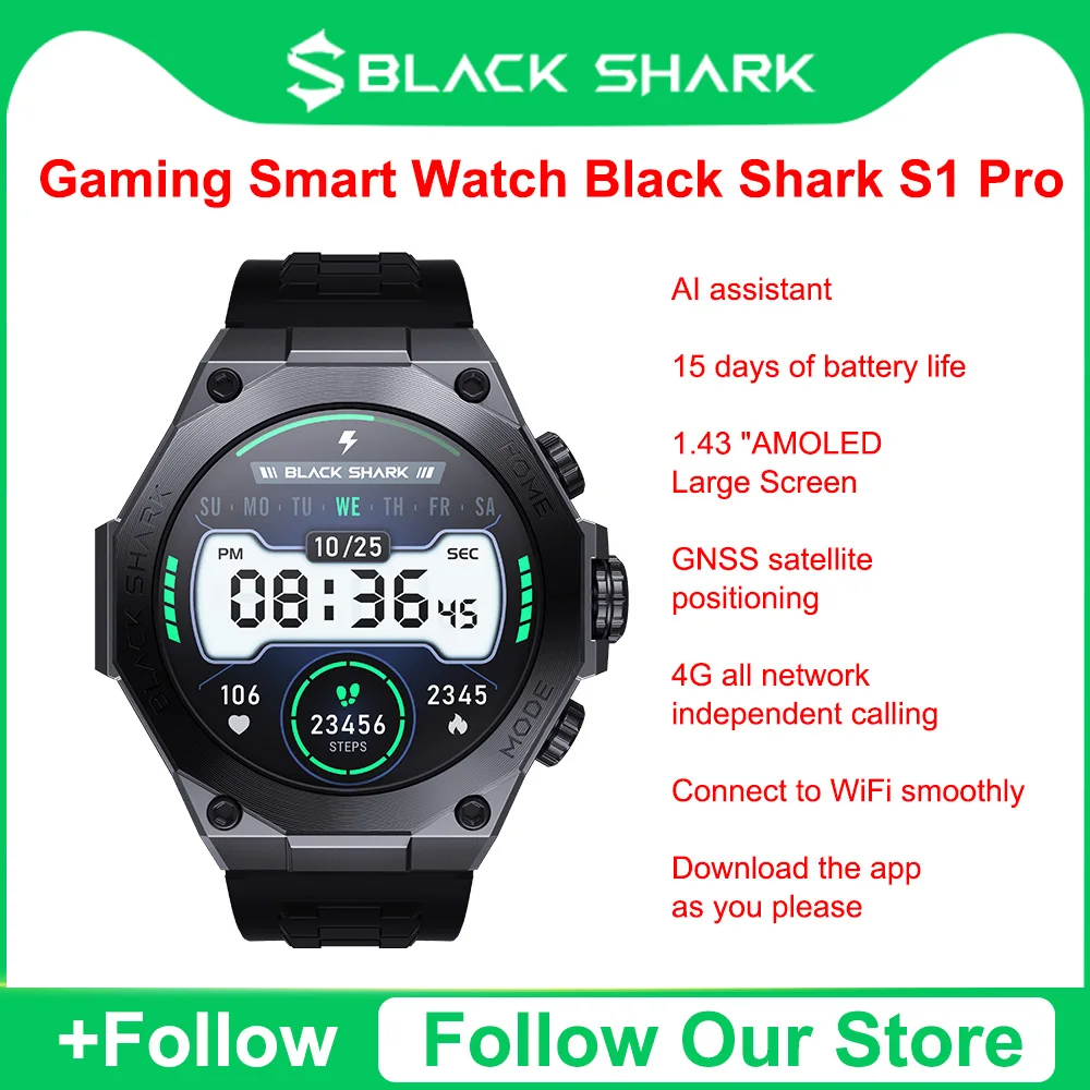

Global Version Black Shark S1 Pro Smartwatch 1.43'' AMOLED Display100+ Sport Modes 15 Days Life Bluetooth Call