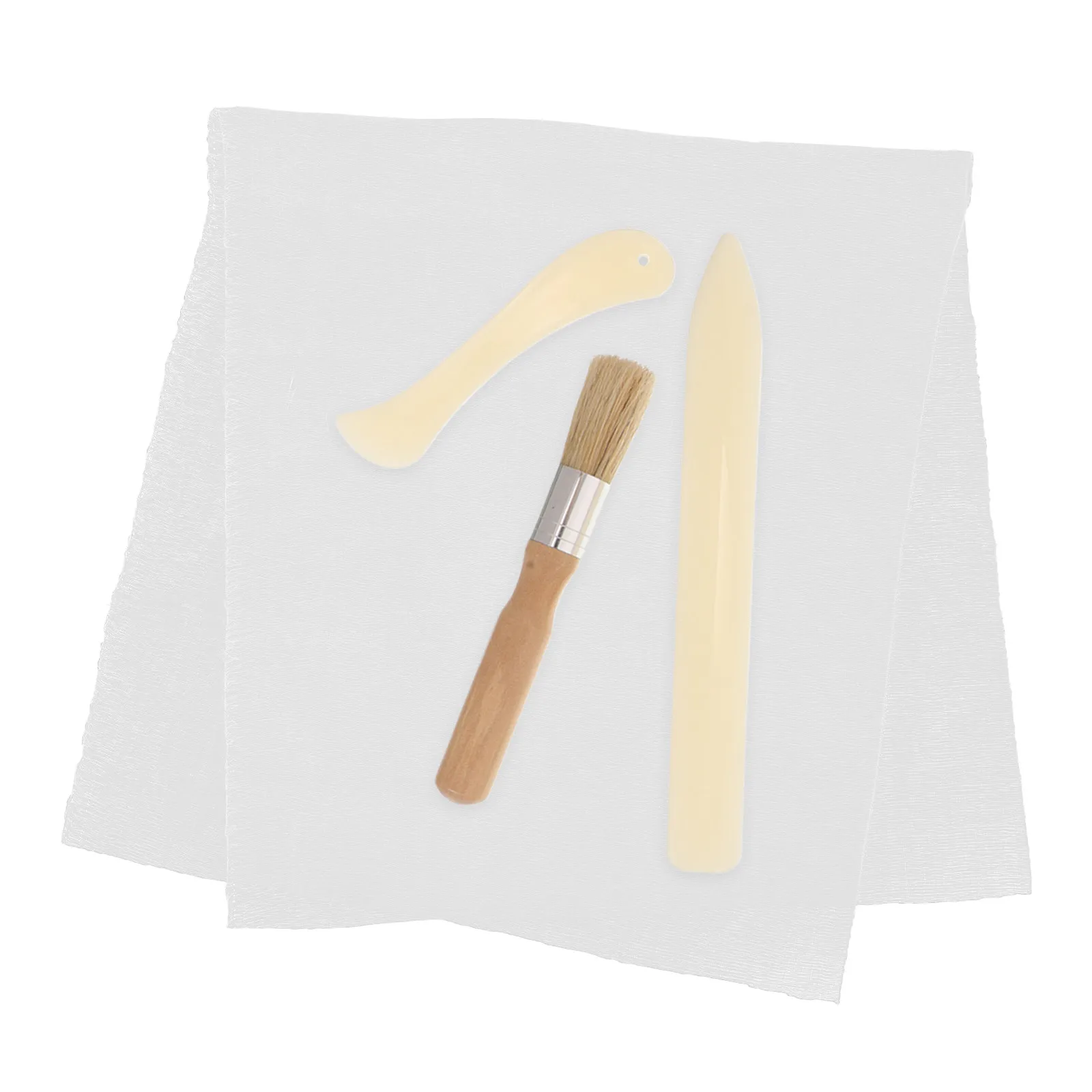 Cotton Gauze Repair Kit for Book Binding & Leathercraft – Unbleached White Fabric, Bone Folder, Creaser, Glue Brush